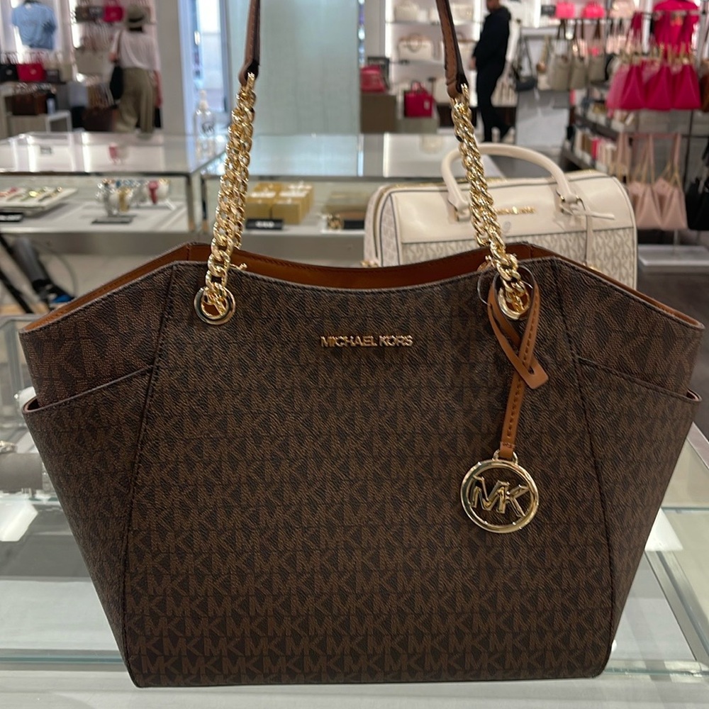 MICHAEL KORS LG CHAIN SHLDR TOTE BROWN 35F8GTVE7B NWT - Picture 3 of 16